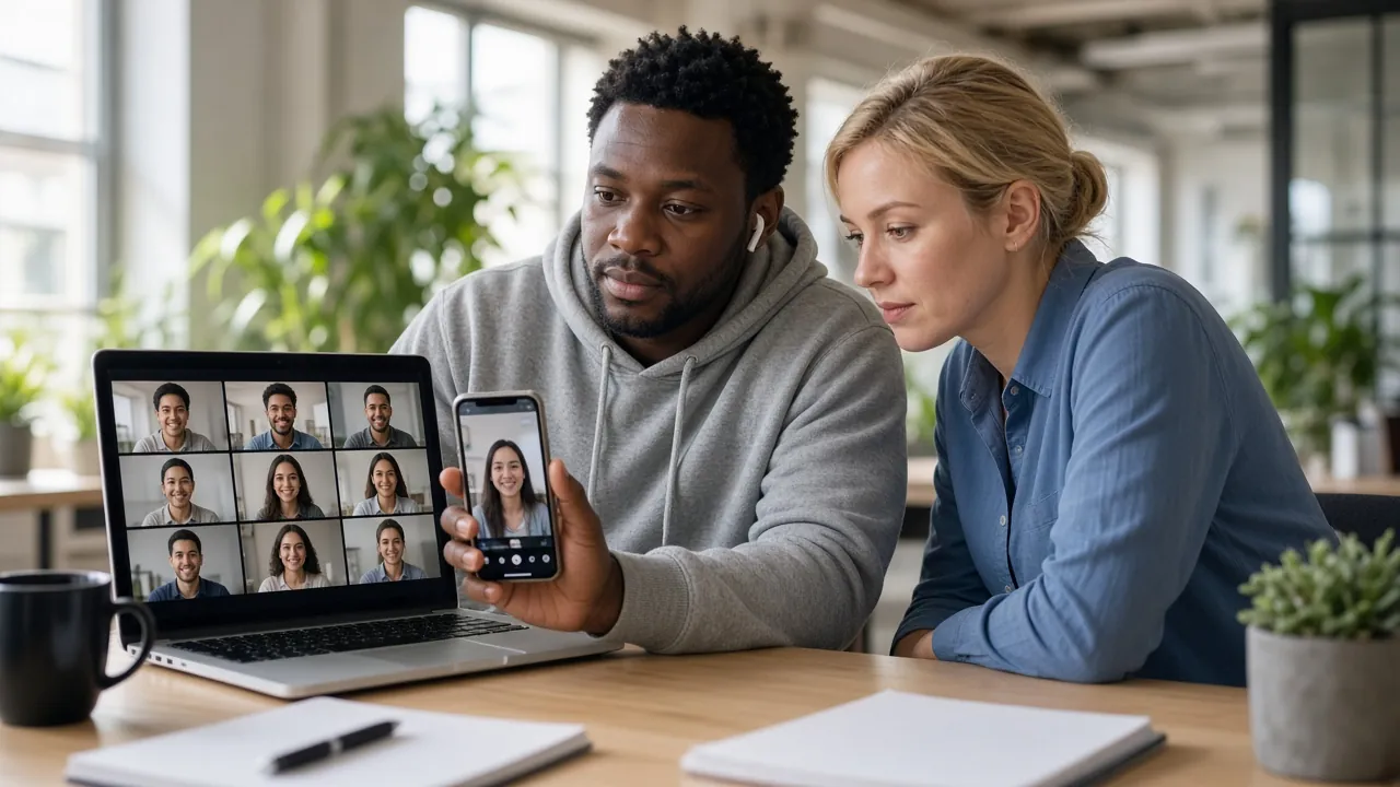 Two affiliate managers checking a delivery on a phone
